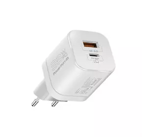 Мережевий зарядний пристрій Promate PowerPort-33 Вт USB-C+USB-A White (powerport-33.white)