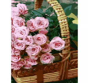 Картина за номерами Strateg Преміум Кошик троянд з лаком розміром 30х40 см (SS-6498)