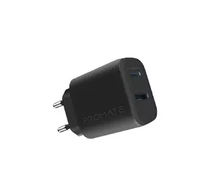 Мережевий зарядний пристрій Promate BiPlug-2 17Вт USB-C+USB-A Black (biplug-2.black)