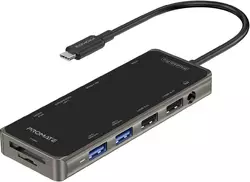 USB-C хаб 11-в-1 Promate PrimeHub-Pro USB-C PD/HDMI/VGA/2xUSB 3.0/2xUSB 2.0/RJ45/SD/MicroSD/AUX 3.5 мм Grey (primehub-pro.grey)