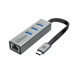 USB-C хаб 4-в-1 Promate GigaHub-C 3xUSB 3.0/RJ45 Grey (gigahub-c.grey)