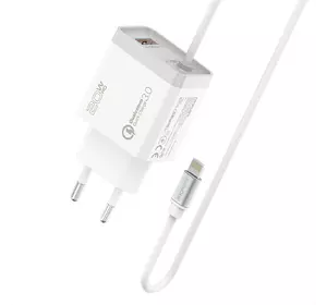 Мережевий зарядний пристрій Promate iCharge-PDQC3 20Вт PD Lightning connector+USB QC3.0 White (icharge-pdqc3.white)