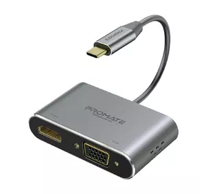 USB-C хаб 2-в-1 Promate MediaHub-C2 HDMI/VGA Grey (mediahub-c2.grey)