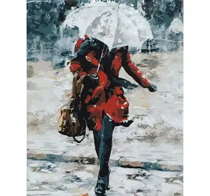 Картина за номерами Strateg Преміум Дівчина в червоному під зонтом розміром 40х50 см (GS005)