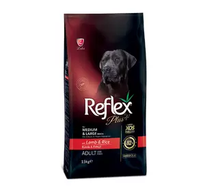 Повноцінний та збалансований сухий корм для собак середніх і великих порід з ягням та рисом Reflex Plus 15 кг
