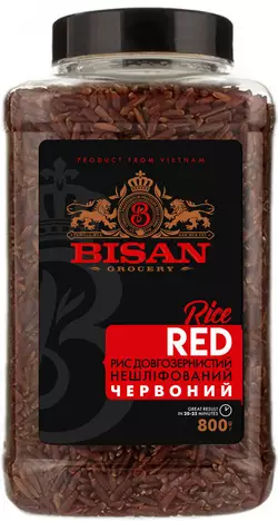 Рис довгозернистий нешліфований Червоний BISAN 800 г
