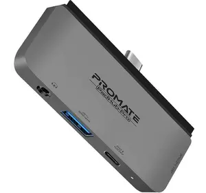 USB-C хаб 4-в-1 Promate PadHub-Pro USB-C PD/HDMI/USB 3.0/3.5 мм AUX Grey (padhub-pro.grey)